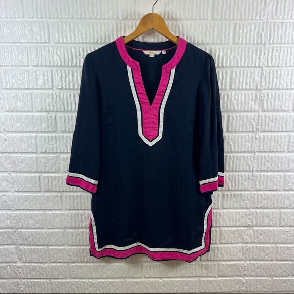 Boden Tops - Boden Cleo Linen Tunic Kaftan Pink Navy 6